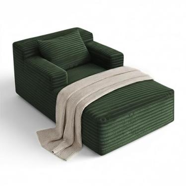 Imagem de Espreguiçadeira de 113 cm para ambientes internos, sofá-cama estofada de veludo cotelê sem ossos, cadeiras de leitura para sofá com assento profundo, sofás pequenos e confortáveis para sala de estar