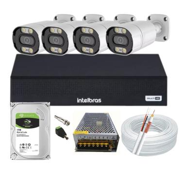 Imagem de Kit Cftv 4 Cameras Segurança Full Color 1080p 2mp Dvr Intelbras 1tb