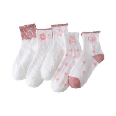 Imagem de Meias Curtas Casuais Femininas Da Moda Cute Cat Fashion 5 Pares - NONE