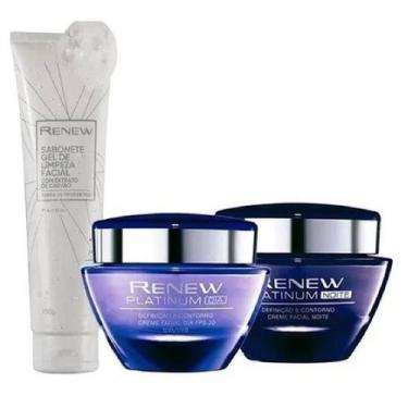 Imagem de Kit renew avon platinum 55+ dia e noite com gel de limpeza facial cuid