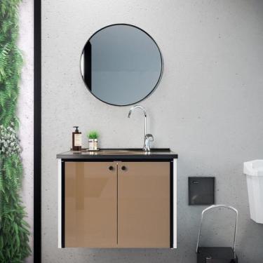 Imagem de Gabinete para Banheiro 60 cm Fenix Nero Branco/Marrom/Preto - Cris Met