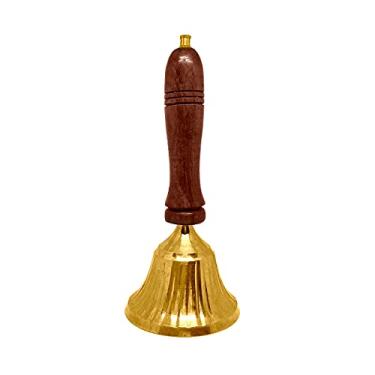 Imagem de CRAFTSMAN 14 cm Hindu Pooja Puja Brass Bell with Wooden Handle Ghanti for Mandir Jingle Bell for Poojan Christmas