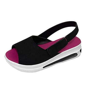 Imagem de Sandálias plataformas femininas moda esportiva sapatos de dedo do pé casual anabela peep sapatos casuais femininos sandálias tamanho 9, Preto, 6.5