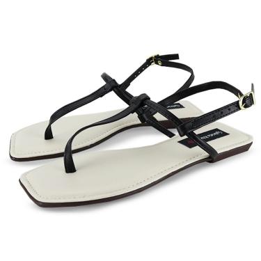Imagem de Sandália Rasteira Feminina Tira Fina Bico Quadrada Estilo