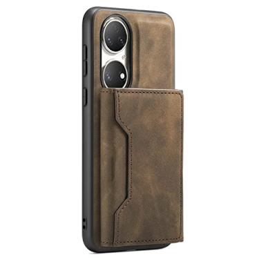 Imagem de KVIBEO Capa para Huawei P50/P50 Pro, 2 em 1 carteira de couro de luxo destacável com compartimentos para cartões e suporte à prova de choque proteção de fivela magnética, café, P50 6,5 polegadas