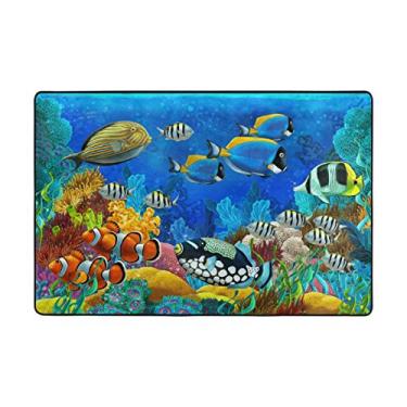 Imagem de Tapete de área ALAZA My Daily Fish and Sea Animals Coral Sea Animals 6,5 x 9 metros, sala de estar, quarto, cozinha, tapete impresso, exclusivo, leve