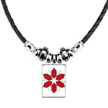 Imagem de DIYthinker Colar abstrato com estampa de origami de flores de Natal com pingente de corda de couro