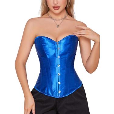 Imagem de Corset Corselet Espartilho Modelador Acetinado Linha Casual Tam 36 a 56 Azul Dark M111