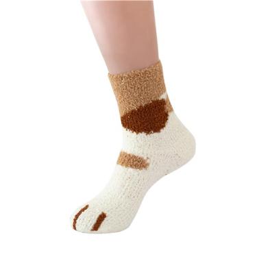 Imagem de Meias de inverno com garra de gato, meias fofas, espessas, quentes e confortáveis para dormir, Caqui, G