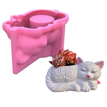 Imagem de Moldes de vaso de flores de concreto para gatos fofos, vasos de suculentas, cacto, moldes de silicone, suporte de vela, molde de resina epóxi, molde de argila e cimento