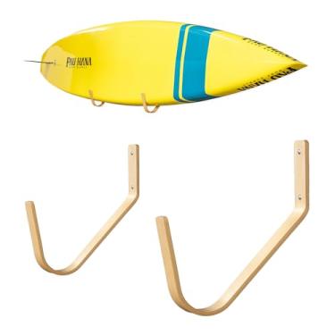 Imagem de StoreYourBoard Suporte minimalista para SUP de madeira, ganchos de armazenamento de parede para prancha de surfe e prancha, tela de madeira maciça, comporta 18 kg
