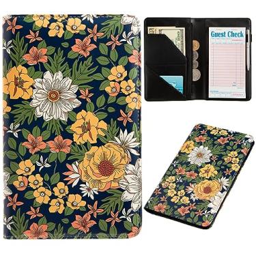 Imagem de Livros de servidor para garçonete, bolso fofo de couro, organizador de dinheiro, bloco de notas, dinheiro, restaurante, cheque de hóspedes, bolso para apresentador, avental de servidor, livro de garçonete (flor verde)