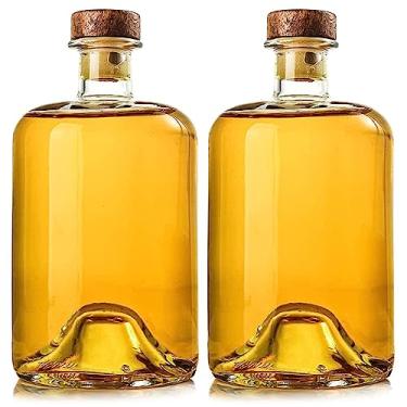 Imagem de Pacote com 2 garrafas de licor de vidro transparente de base pesada de 740 ml com tampas de madeira em T, garrafas de vinho transparentes, garrafas herméticas à prova de vazamento para suco de kombucha, bebidas de óleo, Kefir, seguro para louça