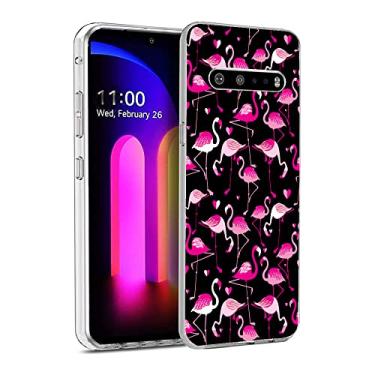 Imagem de HUIYUEKUAI Capa estética para LG V60 ThinQ, linda capa protetora à prova de choque com estampa de flamingo rosa para mulheres e meninas