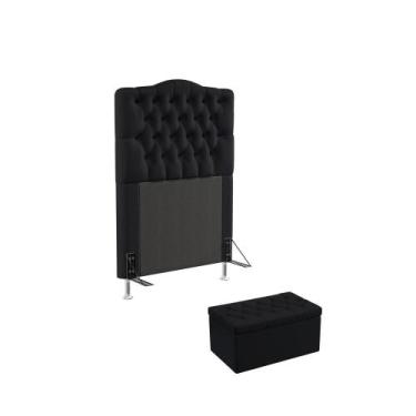 Imagem de Kit Cabeceira Pollux 90 e Calçadeira Sagitarius N-024 Veludo Preto Ara