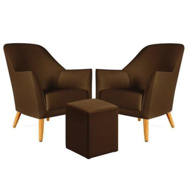 Imagem de Kit 2 Poltronas Orion com Puff Izar Para Sala de Estar Sued Marrom Ara