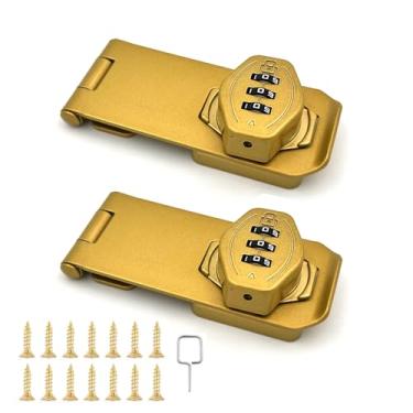 Imagem de Fechaduras de ferrolho rotativo com senha de gabinete, trava de combinação sem chave de 10 cm para armários, portões, portas, armários e mais (ouro)