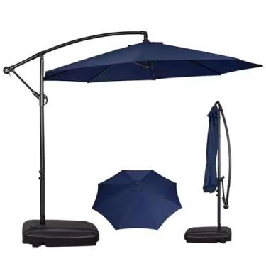 Imagem de Ombrelone Lateral Suspenso 3m Kauai Azul Com Base Plástica 55L Jardim 