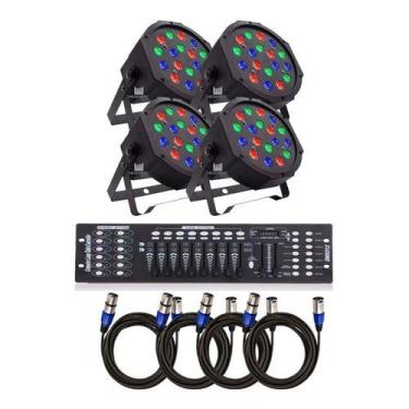 Imagem de Kit 4 Canhao De Led 18 Leds 1w Rgb Dmx Iluminacao + Mesa DMX + Cabos 5