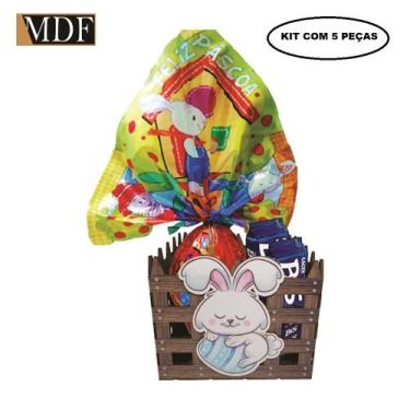 Imagem de Cesta com Cercado e Aplique Coelho Ovo Azul Páscoa Kit 5 Un. 15X15x12 