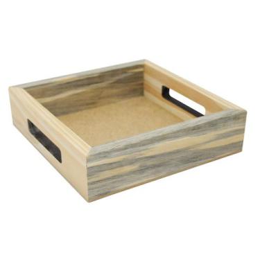 Imagem de Kit 3 Bandeja Quadrada Com Alça 17x17x4,5 Madeira Pinus 10mm - Atacadã