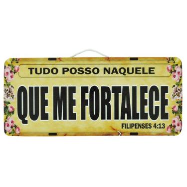 Imagem de Placa Carro Decorativa Enfeite Salmo Tudo Posso Naquele Mdf Madeira - 