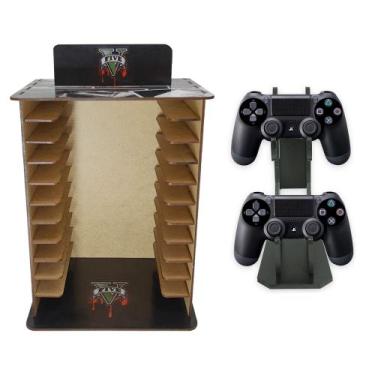 Imagem de Porta 11 Jogos Físico Gta + Suporte Controle 22x16,3x29,4 Mdf Madeira 
