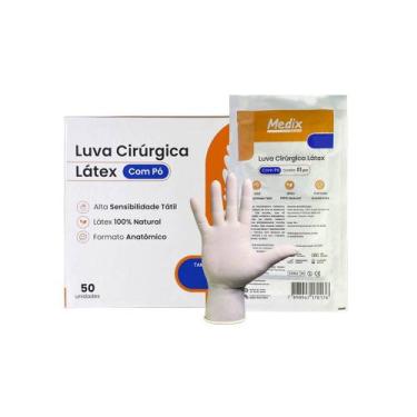 Imagem de Luva Cirúrgica Estéril Látex Com Pó Kit 50 Pares Medix Tamanho 7.5 - M