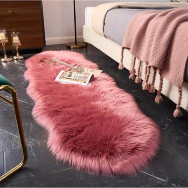 Imagem de EasyJoy Tapete felpudo ultramacio de pele sintética, capa de cadeira, almofada de assento, tapete felpudo para quarto, chão, sofá, sala de estar (6 x 1,8 m, pele de carneiro, rosa blush)