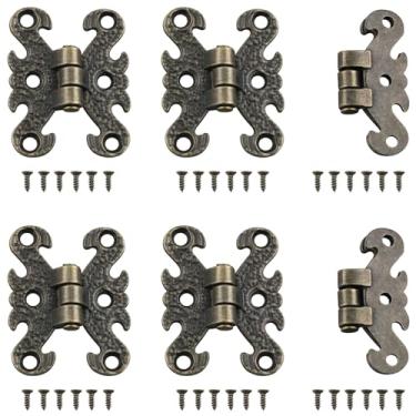 Imagem de ZZLZX 6 peças caixa de joias dobradiças dobráveis decorativas 36 parafusos 3,54 x 1,18 x 1,3 polegadas dobradiças antigas caixas de presente caixas de madeira dobradiças decoração de casa caixas de