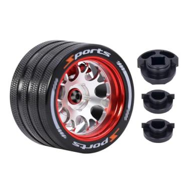 Imagem de Aluminum RC Hand Wheel Remote Control Steering Wheel Replacement Accessory RC Handwheel for Spektrum Futaba Flysky SANWA NB4 7PX X9 Transmitter Upgrade Accessories (Red Style 3)