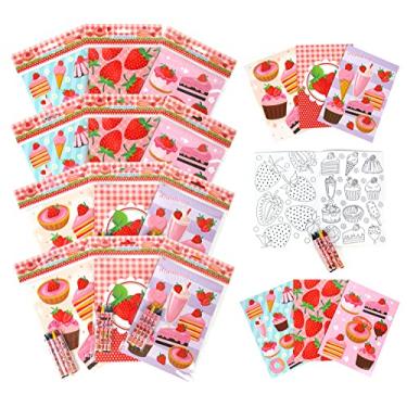Imagem de TINYMILLS Conjunto de livro de colorir de morango com 12 livros de colorir e 48 gizes de cera de morango suprimentos para festa de aniversário enchimento de bolsas de carnaval prêmios recompensas sala de aula