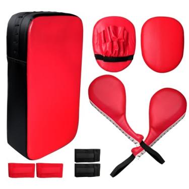 Imagem de TANEMUDO Equipamento de treinamento de boxe de taekwondo 9 em 1, conjunto de luvas de punção de pulseira preta vermelha para artes marciais, almofadas de treinamento macias ajustáveis para karatê
