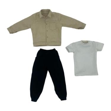 Imagem de Almencla Roupas de bonecos de ação 1:6, roupas em miniatura, trajes para vestir, de mini bonecas, jaqueta, calças, camiseta para bonecos de figuras masculinas , Cáqui