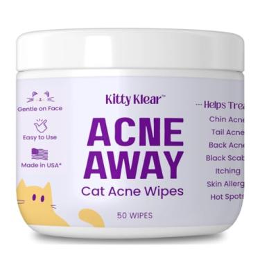 Imagem de Kitty Klear Lenços umedecidos para acne de queixo de gato, tratamento para acne felina (50 lenços), rosa