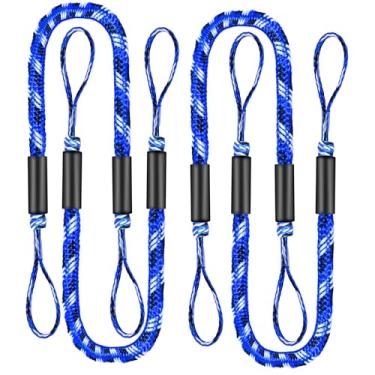 Imagem de 4 peças de linhas de doca elástica para barco, corda de amarração de 1,4 m para ancoragem se estende até 1,8 m, linha de amarração acessórios de barco cordas de ancoragem laços de doca PWC para barcos