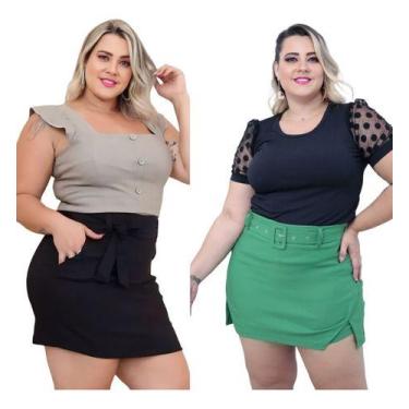 Imagem de Kit 2 Short Saia Moda Plus Size Cintura Alta Grande Verão - Bucci Bout
