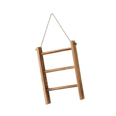 Imagem de Generic Toalheiros de madeira, prateleira de madeira com suporte de corda para banho, escada de toalhas rústica decorativa para banheiro de hotel, quarto, Madeira Velha