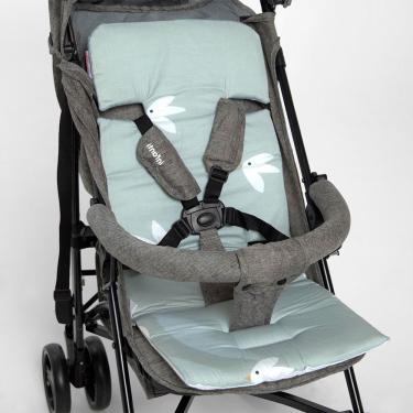 Imagem de Protetor de Carrinho Universal Dupla Face - Pássaros Azul com Piquet Branco