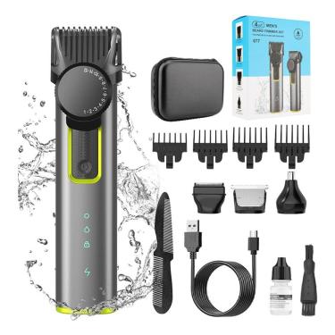 Imagem de Máquina de cortar cabelo elétrica recarregável à prova d`água com display LCD