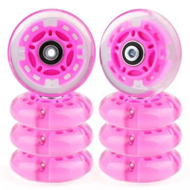 Imagem de Gladeer Rodas de skate em linha iluminadas 85A para ambientes internos e externos com rolamentos ABEC-7 para crianças e crianças patins em linha iniciantes, pacote com 8 (rosa, 76 mm)