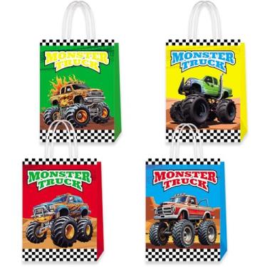 Imagem de Lyosehy 24 peças de lembrancinhas de festa de caminhão monstro sacos de brinquedo de corrida de caminhão de papel a granel com alça de lembrancinhas de papel doces para carros de corrida tema