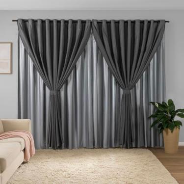 Imagem de Cortina Sala Quarto Blecaute 2,80m Larg. x 2,50m Alt. Linho Trabalhado, Forro em PVC Blackout 100%, c/Abraçadeiras - Inovi - Cinza/Chumbo