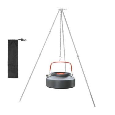 Imagem de Tripé Fogão Para Acampar - Acessórios de acampamento de tripé de fogão - Cadeia de pendurar ajustável para cozinhar fogueira dobrável, liga de alumínio, leve