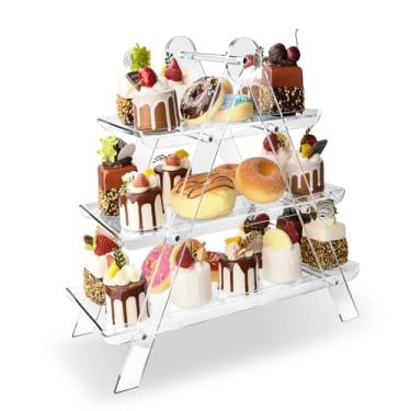 Imagem de Bandeja de servir de 3 camadas com cordão de luz de 2 m, suporte de acrílico de três camadas, suporte dobrável e bandejas de servir em camadas removíveis para festa de chá de casamento e aniversário