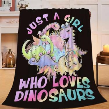 Imagem de Sweetfox Just A Girl Who Loves Dinosaurs Cobertor Bonito Dinossauro Decoração Cobertor Presentes para Meninas Meninos Super Quente Macio Lã Flanela Cobertor de Cama de Inverno para Crianças Adultos