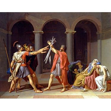 Imagem de O Juramento dos Horácios Lenda Romana Três Irmãos Saudando seu Pai que segura as Espadas 1784 Pintura de Jacques-Louis David na Tela em Vários Tamanhos (70 cm X 55 cm tamanho da imagem)