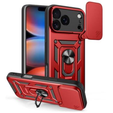 Imagem de HAOMRIYL Capa magnética para iPhone 17 Pro Max/17 Pro/Air/17, capa protetora de lente de cobertura total, capa rígida com suporte ajustável giratório, vermelha, 17 Pro