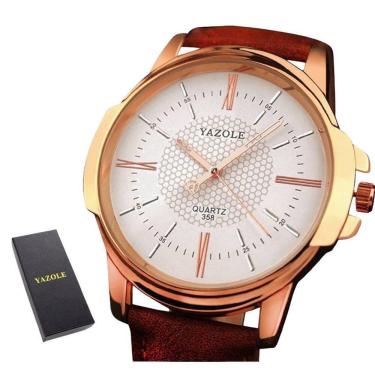 Imagem de Relógio Masculino Marrom Yazole 358 Couro + Estojo