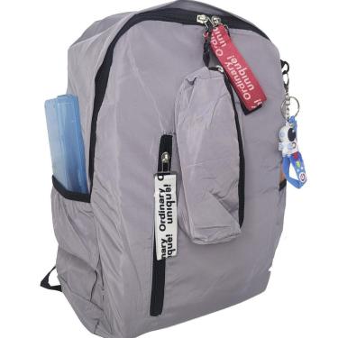 Imagem de Mochila Escolar Feminina Kit Estojo E Chaveiro Cinza Zc8006